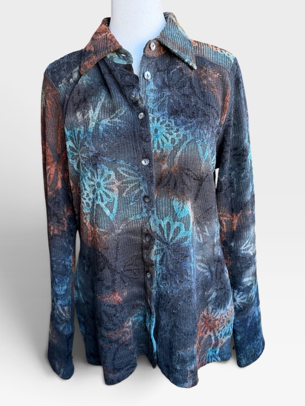 Mountain Chic Snoskins Velvet Jacquard Button-Down Shirt size M
